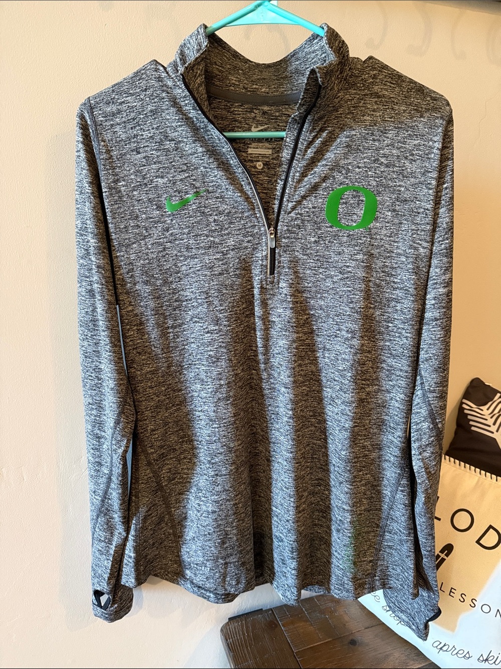 Nike Women’s Heather Gray Quarter-Zip Pullover with Green Oregon 'O'